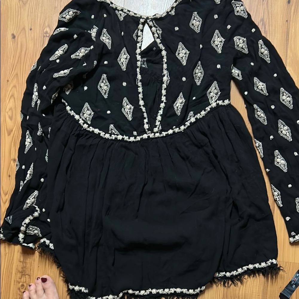 Free People top size xs Black Long Sleeve Boho - Picture 7 of 7